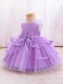 Baby Girl Butterfly Decorated Patchwork Tulle Sleeveless Formal Dress