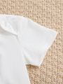 SHEIN Newborn Baby Boy Knitted Soft Round Neck Short Sleeve Top Solid Color Basic Summer T-Shirt Five-Piece Set