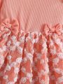 SHEIN Kids CHARMNG Toddler Girls' Princess Style Casual, Fashionable, Romantic Tulle Rose Embroidered Dress