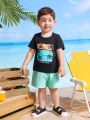 SHEIN Baby Boy's Casual Palm Tree Pattern Short Sleeve Top And Shorts Set For Summer Vacation