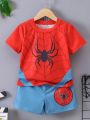 SHEIN Kids Cooltwn Little Boys' Spider Print T-Shirt And Shorts Set