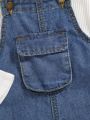 SHEIN Baby Girl Flap Pocket Denim Overalls Without Tee