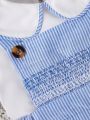 Baby Boys' Simple Retro Fashion Striped Overalls, Short Sleeve Shirt Combo