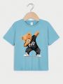Toddler Boys' Casual Cartoon Printed Short Sleeve Round Neck T-shirt, Suitable For Summer