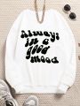 Tween Girl Slogan Graphic Thermal Lined Sweatshirt