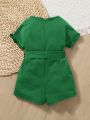 SHEIN Baby Girl Solid Color Casual Jumpsuit Shorts