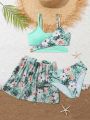 Girls' Tropical Print Swimsuit Set