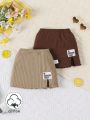 Baby Girl 2pcs/Set Casual And Cute Split Hem Skirt For Daily Wear In Spring And Summer