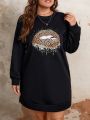 SHEIN Frenchy Plus Size Women'S Leopard Print Lips Graphic Long Sweatshirt