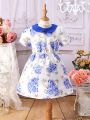 SHEIN Kids Nujoom Young Girl's Gorgeous Floral Print Doll Collar Dress
