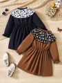SHEIN Kids KDOMO Little Girl's Stand-collar Palace Long-sleeve Detail Multi-piece Dress Suitable For Autumn And Winter