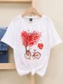 Heart And Bicycle Printed Short Sleeve T-shirt