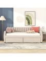 Twin Size Daybed with Drawers, Modern Velvet Upholstered Day Bed Tufted Sofa Daybed Frame with Double Drawers, No Box Spring Needed, Furniture for Bedroom Living Room