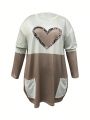 Plus Size Heart Printed T-Shirt With Color Blocking