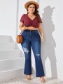 Plus Size Distressed Flared Jeans