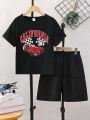 SHEIN Kids SUNSHNE Boys' Casual Car Printed Short Sleeve T-Shirt And Shorts Set