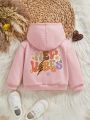 Baby Girls' Casual Long Sleeve Hoodie With Letter & Cartoon Pattern For Autumn/winter