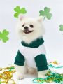 PETSIN Pet Saint Patrick's Day Slogan Printed Hooded Sweatshirt With Green & White Patchwork