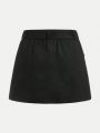 SHEIN Teenage Girls' Woven Solid Color Cargo Style Skirt With Pockets