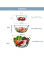 Glass Mixing Bowls with Lids Set of 3 - Large Kitchen Salad Space-Saving Nesting Bowls, Round Serving Bowls for Cooking,Baking,Prepping,Dishwasher Safe