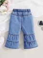SHEIN Baby Girl's New Arrival Wide-Leg Denim Pants For Vacation