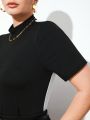 SHEIN BIZwear Plus Size Stand Collar Short Sleeve T-Shirt