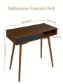 Modern Simple Home Office Desk,Modern Computer Writing Desk with Drawer Solid Wood Legs and Open Storage Cubby,Small Vanity Table Desk for Small Space,Bedroom,Walnut