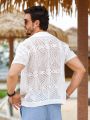 Men's Knitted Short Sleeve Top With Hollow-Out Design