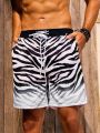 Men'S Drawstring Waist Beach Shorts With Zebra Print