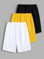 SHEIN Kids EVRYDAY 3pcs/Set Tween Boys' Leisure Mesh-Lined Solid Knit Shorts (One In Three Colors)