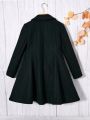 SHEIN Tween Girl Double Button Fold Pleated Detail Overcoat