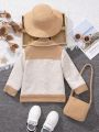 Young Girl Floral Jacquard Teddy Lined Jacket & Bag & Hat