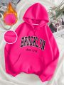 SHEIN CURVE+ Plus Size Women's Hooded Sweatshirt With Drawstring And Letter Print