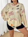 Plus Size Women'S Hooded Sweatshirt With Letter Print
