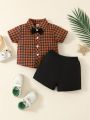 Infant Boys' Leisure Plaid Shirt And Solid Color Short Set