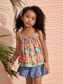 SHEIN Kids Cooltwn Young Girl's Daily Casual Full Printed Tank Top For Spring/Summer