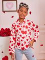 SHEIN Kids EVRYDAY Girls' Love Heart Pattern Long Sleeve Shirt