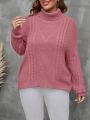 SHEIN LUNE Plus Turtleneck Cable Knit Drop Shoulder Sweater