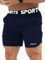 SHEIN Sport Corelite Men's Letter Print Waist Slant Pocket Sports Shorts