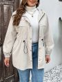SHEIN LUNE Plus Size Women's Hooded Jacket With Drawstring Waist