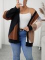 SHEIN Essnce Plus Color Block Drop Shoulder Cardigan