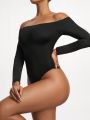 SHEIN SHAPE Women'S Solid Color One-Shoulder Bodysuit For Body Shaping