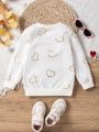 SHEIN Kids CHARMNG Little Girls' Heart Print Round Neck Sweatshirt