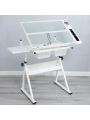 OSQI White Adjustable Tempered Glass Drafting Printing Table with Chair