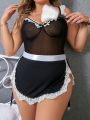 Plus Size Women's Sexy Lingerie Set With Top, Apron And Thong