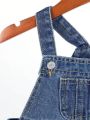 Baby Girl Ripped Pocket Front Washed Denim Overalls