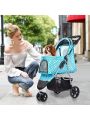 Pet Stroller for Medium Small Dogs & Cats, One-Hand Folding Portable Travel Cat Dog Stroller with Large Storage Basket and Cup Holder, 3 Wheels