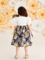 SHEIN Young Girl's Gorgeous Puff Sleeve Floral Jacquard Patchwork Dress