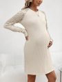 SHEIN Women's Pure Color Lace Long Sleeve Round Neck Dress