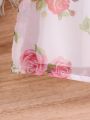 Baby Girls' Rose Printed Organza Bubble Sleeve Dress